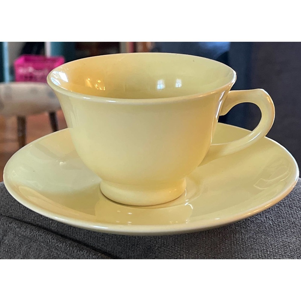 Lu-Ray Pastels TS & T Yellow Cup and Saucer Vintage Retro Kitchen Dinnerware